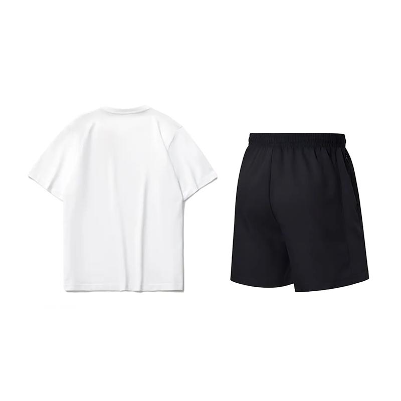 Li-Ning Cartoon Logo Print Round Neck Short Sleeve T-Shirt Fashion Trendy Versatile Shorts Casual Sports Suit Unisex suit AHSUA21-1+AKSV843-1