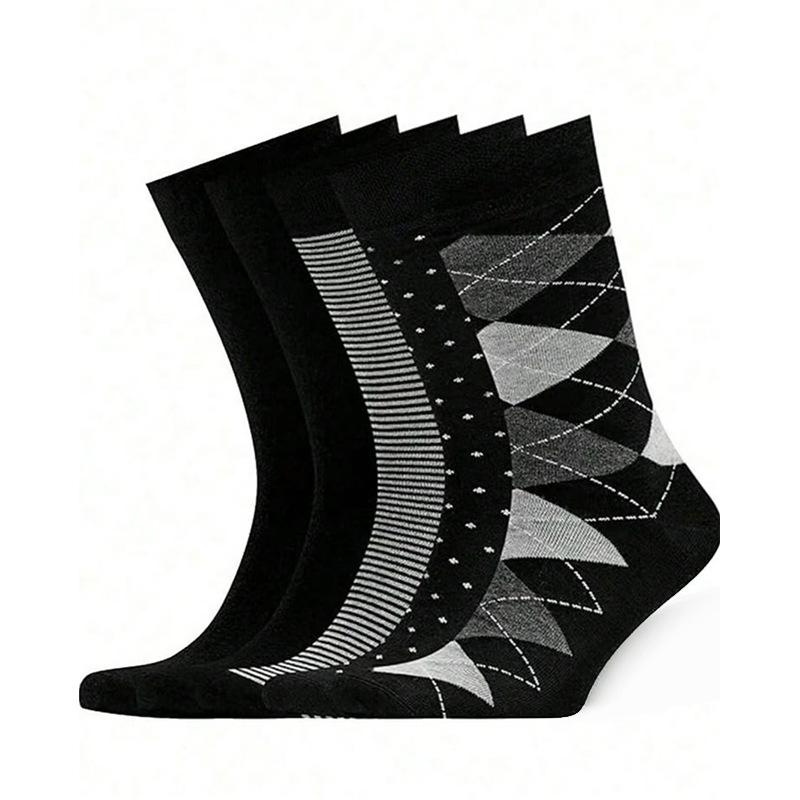 Mens Dress Socks Plus Size High Quality Combed Cotton Crew Socks Black Cool Argyle Breathable Casual Socks for Men