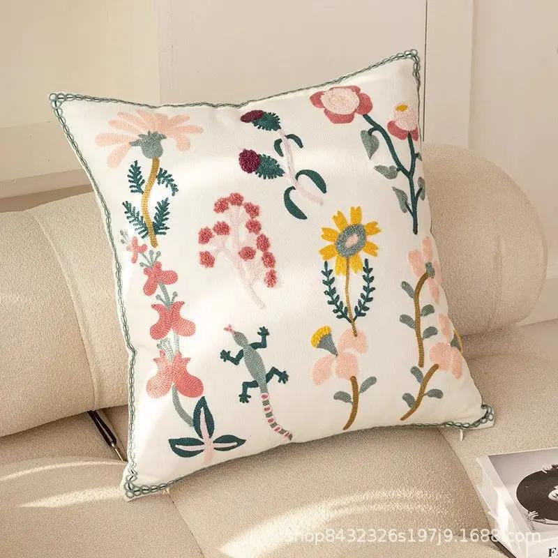 45X45Embroidery Pillowcase Pillow Cover Luxury Flower Nordic Vintage Style Cushion Covers Home Living Room Sofa Couch Seat Decor