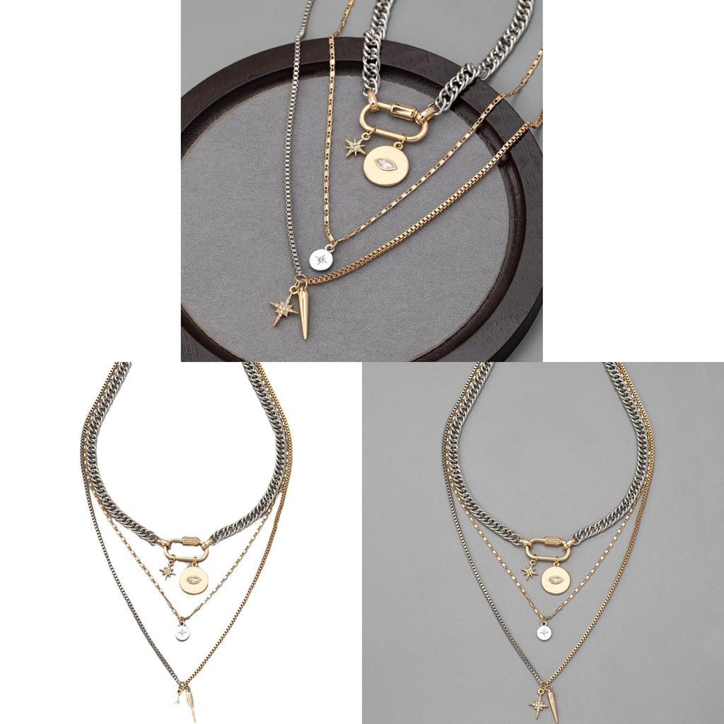 Geometric Alloy Multilayer Necklace For Women With Pendant And Locking Chain