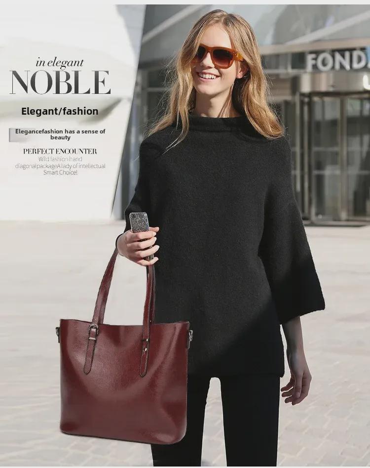 Trendy 2025 Retro Waxed Patent Leather Shoulder Tote for Women