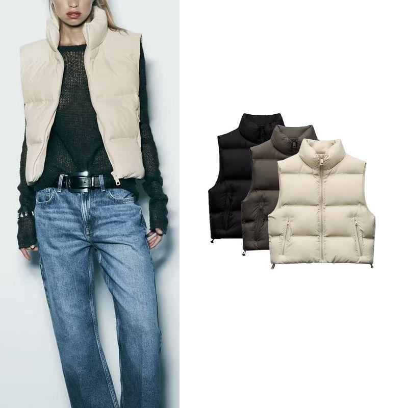 Fall and Winter New Arrival Waistcoat Vest Outwear Women's Stand Collar Loose Adhesive Cotton-Padded Jacket Vest 3046214 80711