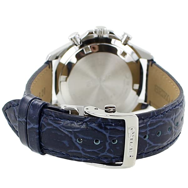SEIKO SPIRIT Chronograph Watch, Navy Leather Strap Model SBTR019, Silver Case, Men's Everyday Business Style
