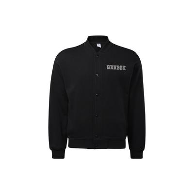 Reebok Casual Fleece Jacke mit Buchstabenaufdruck und Stehkragen Unisex-Jacken Schwarz HC0037