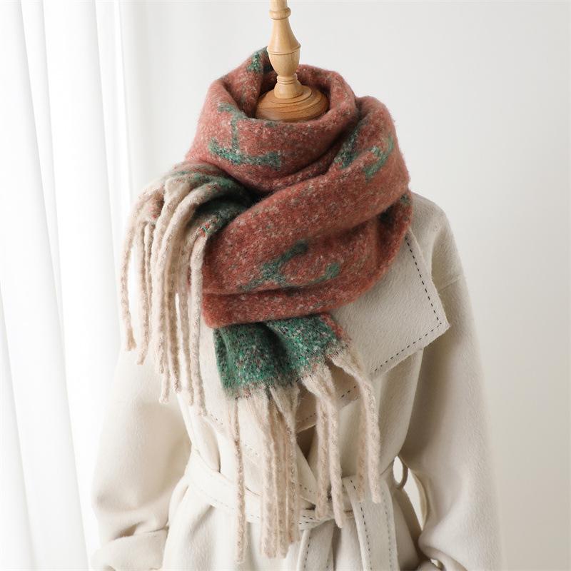Striped Letter Color Matching Imitation Cashmere Warm Shawl Scarf Autumn And Winter Fashion Versatile Fringed Commuter Scarf