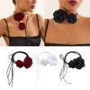 1 Pair Stylish Gothic Rose Flower Necklaces, Choker Neck Chain Women Ladies Adjustable Rope Collarbone Chain Y2K Jewelry