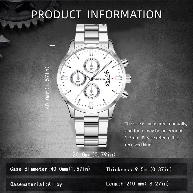 2pcs/Set FashionabAAle Men Bracelet Calendar Watch Business Casual Stainless Steel Quartz Watch As A Gift for Students Returning To School