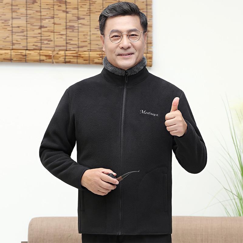 Autumn and winter new men s fleece jacket dad plus size fleece cardigan stand-up collar jacket top XL recommended below 575 kg 5190₽