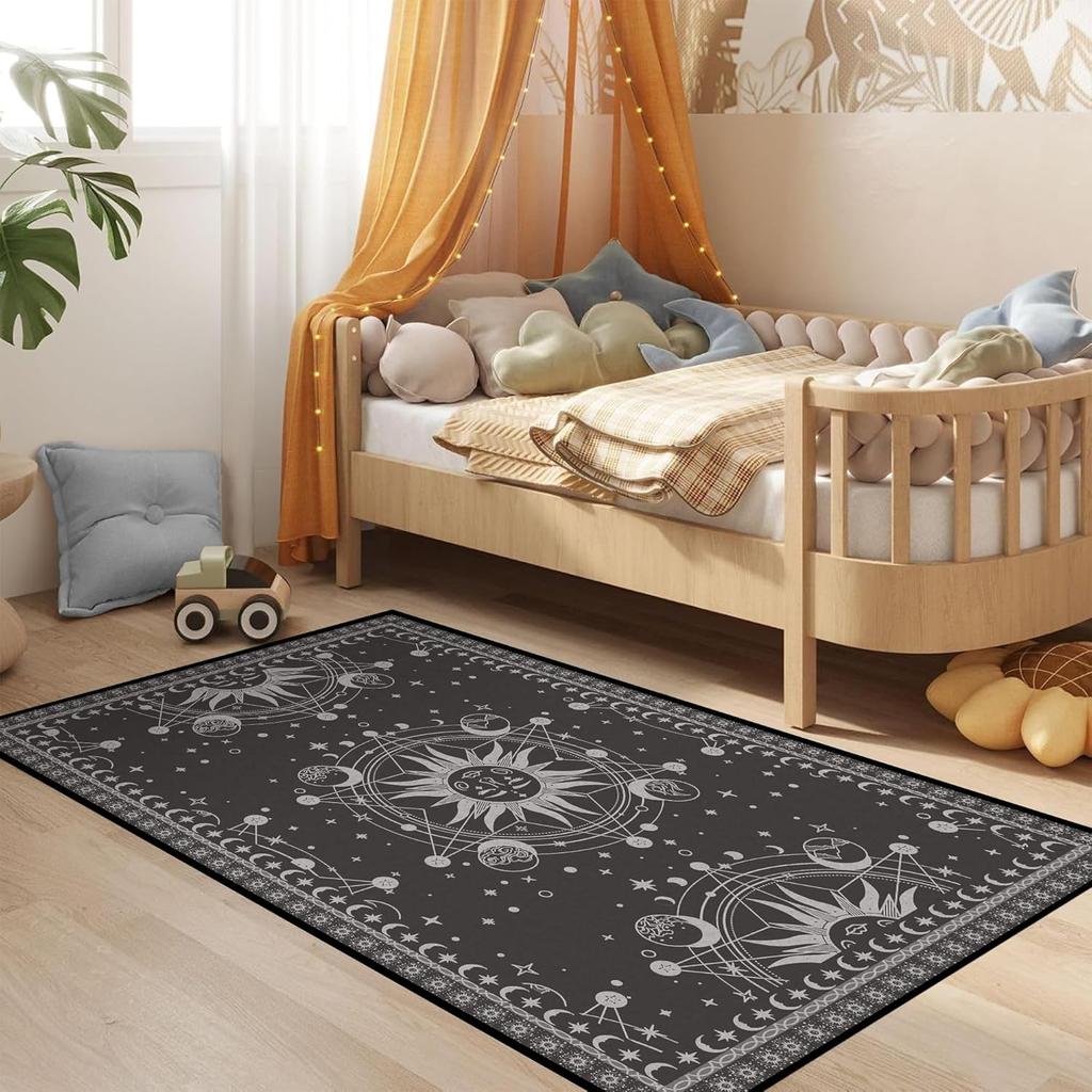 Sun and Moon Rug Boho Celestial Area Rugs for Bedroom Dorm Living Room Bohemian Occult Crescent Solar Stars Galaxy Floor Mat