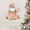 Summer Christmas Stickers Picnic Santa Claus Wall Sticker, Waterproof PVC Plaid Decal Mural Decals with Cake Design, Removable Art Decor for