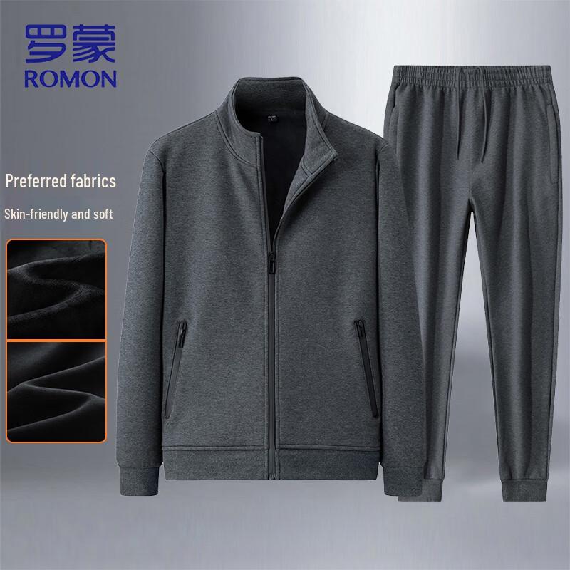 

ROMON Men s Casual Sport Stand Collar Zipper Hoodie & Sweatpants Set 5XL