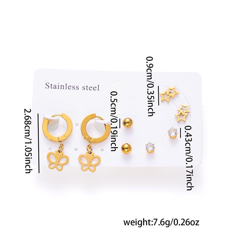 Versatile 18K Titanium Steel Earrings Set with Cross, Heart, and Butterfly Pendants