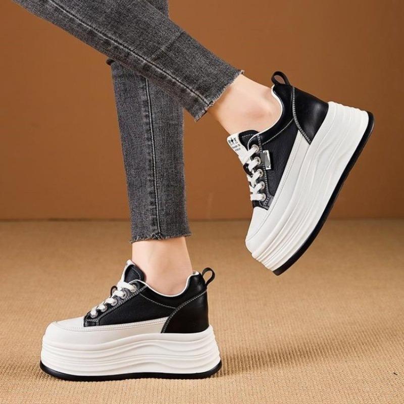 Prodyšné ležérní sportovní boty nové podzimní muffinové boty se silnou základní deskou vnitřní zvýšení výšky kožený povrch bílé boty ženy