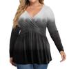 Cămașă de damă plus size cu mânecă lungă, top cu imprimeu plisat casual cu gât în V