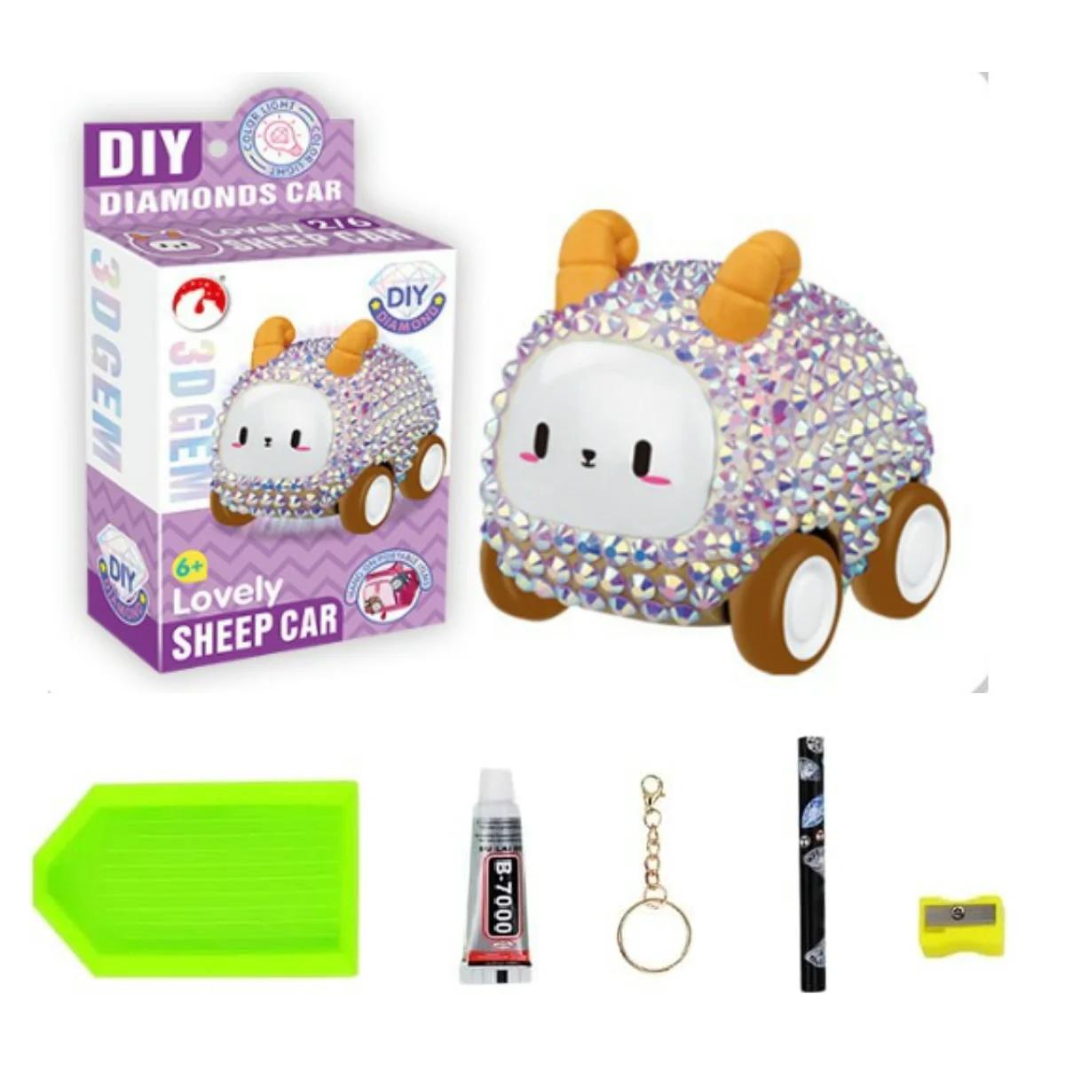 

Novelty Cute Animal DIY 3D Diamond Art Car Toys with Light, Crafts for Kids Ages 6+ with Keychains ,Christmas,birthday Gift
