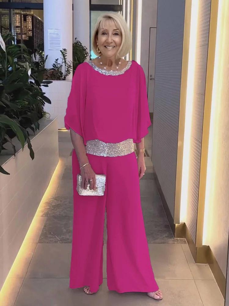 Damenmode Casual Frühling Herbst Einfarbig Druck 1/2 Ärmel O Hals Hosen Hosen Anzüge