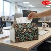 2D Flat, 1pc Tissue Box, Printed On Both Sides, Tissue Box with Checkered Lid Birds and Flowers On Vintage Rug Style Design, Durable Fabric Multi Func
