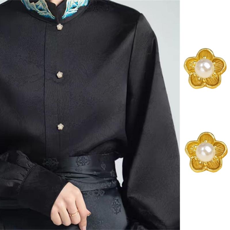 Alloy Pearls Button With Peach Flower Clasps For Craft Sewing Accessories