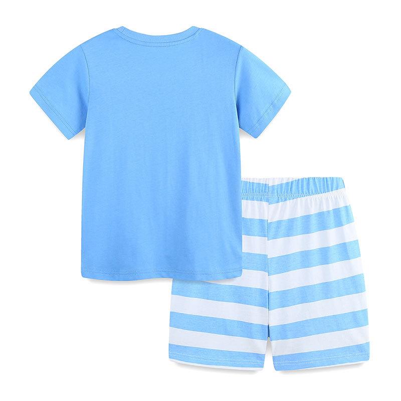 Completo estivo da ragazzo a due pezzi con ricamo velico a maniche corte Outfit con pantaloncini per bambini medio-piccoli
