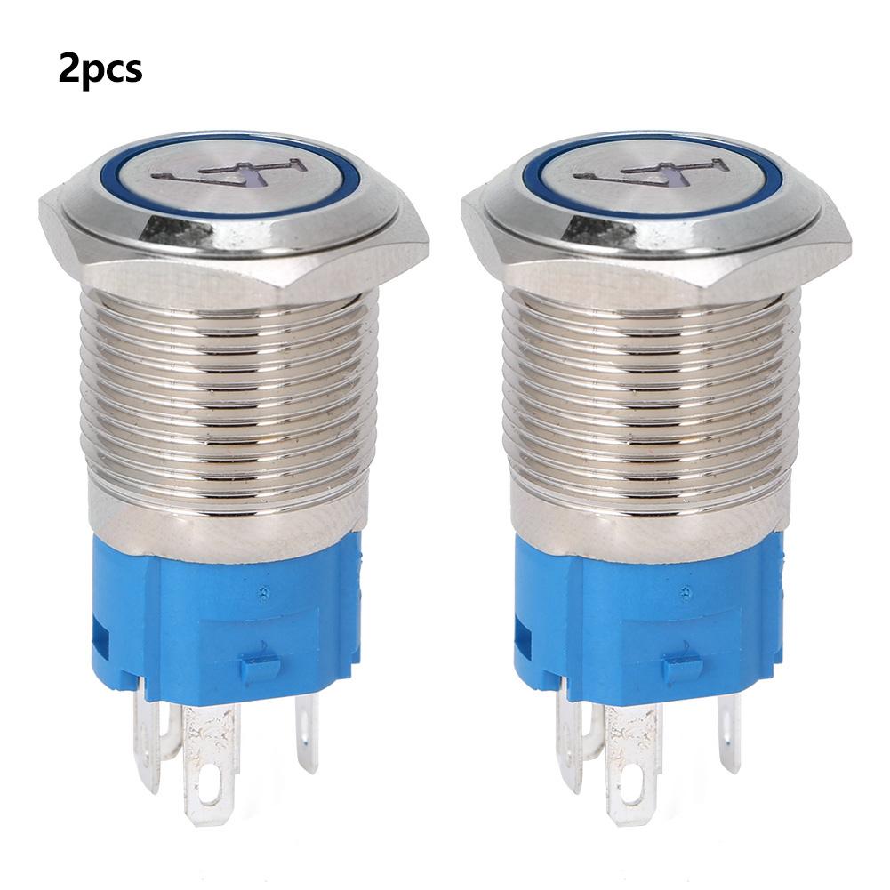 

2PCS 5 Pin Metal Push Button Switch 16mm Flat Head Self Reset Switch With Light Number 4(12VDC Blue)