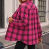 Cardigan Camicia Casual da Donna a Quadri con Maniche Lunghe e Collo a Revers