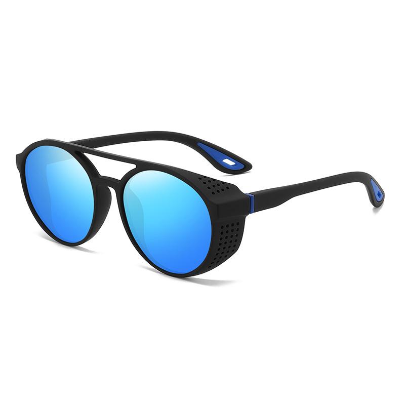 New Circular Steampunk Polarized Sports Sunglasses Trendy Double-Bridge Side-Cutout Shades Unisex Design for Fishing and Driving