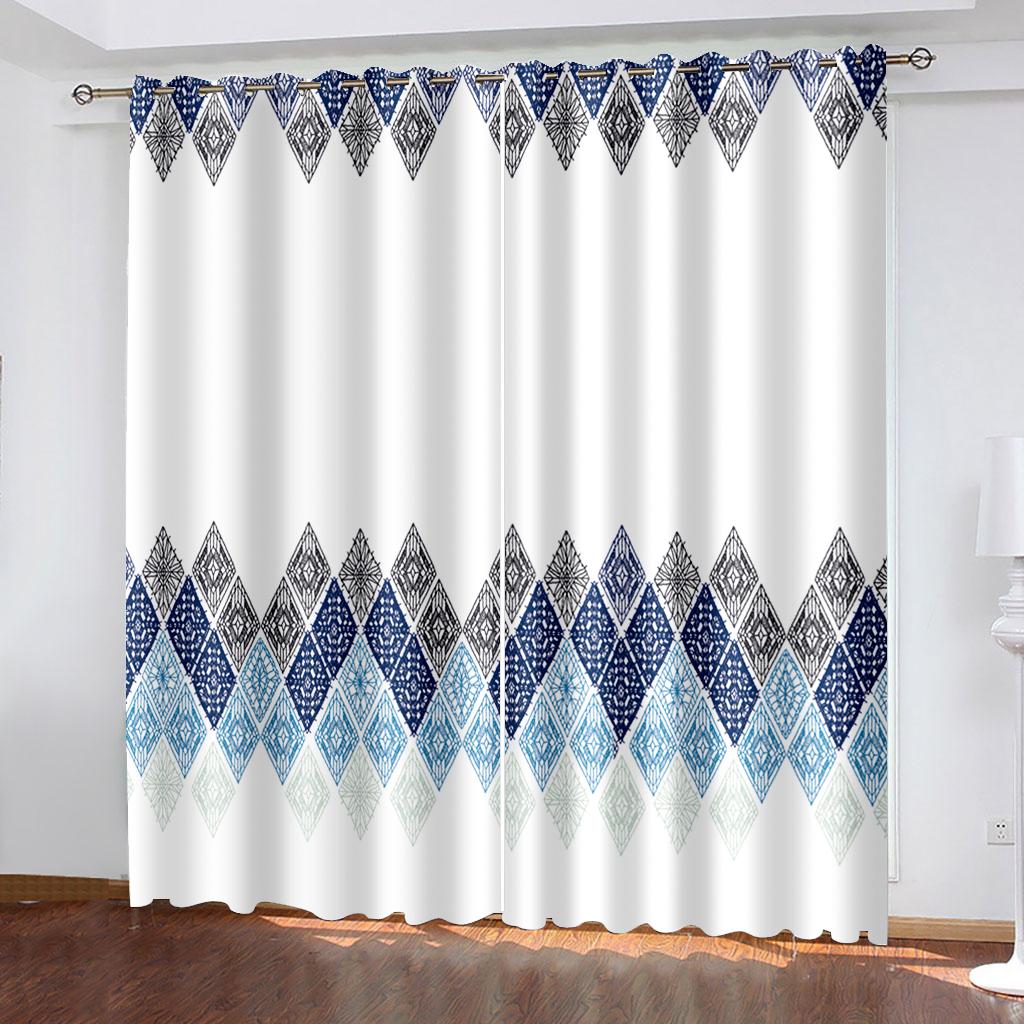 Geometric Semi-Blackout Window Curtains Bohemian Window Curtain for Living Room&Bedroom Drapes Decor(2Panels)Cotinas De Sala