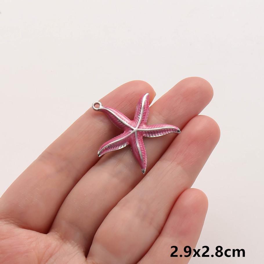 2pcs Marine Animals Pink/Hot Pink Enamel Charm Shell Jellyfish Starfish Conch Stainless Steel Pendant Charms For Jewelry Making
