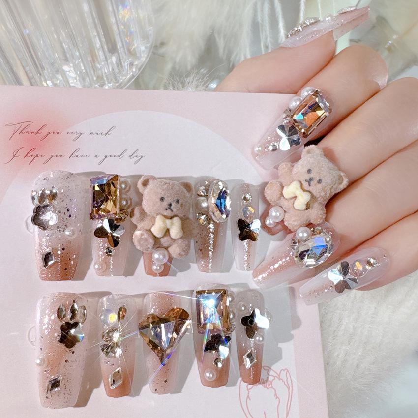 New Wear Nail Art Nail Film Internet celebrity explosion cartoon plush bear nail patch finished nail film U25
