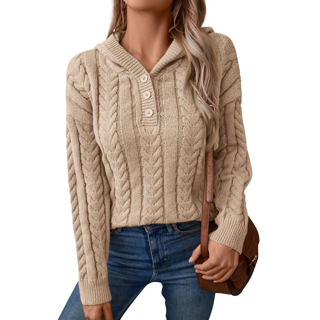 Pulover casual cu glugă pentru damă Pulover din tricot cu nasturi retro Pulover cu mâneci lungi