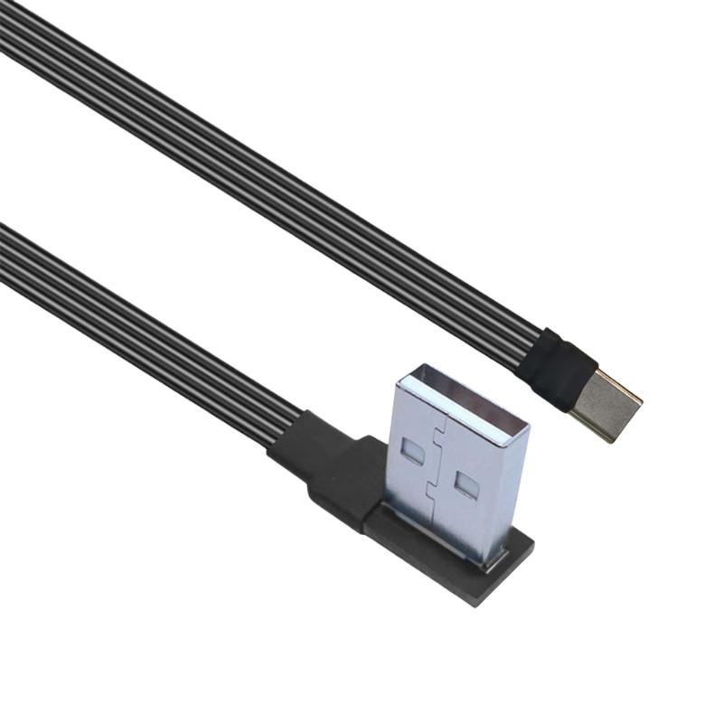 Flat Flexible Right Angled 90 Degree Usb Male to Type C Charging Data Cable 10W for Cellphone Laptop