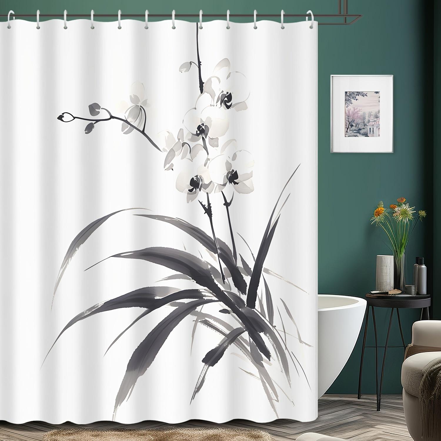 

1Pc Elegant Orchid Shower Curtain - 72X72 , Asian Ink Wash Design, Waterproof, For Home & Hotel Bathrooms W60H190(CM)-1 Pcs