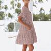 Women Summer Floral Midi Dress Casual V-Neck Ruffle Short Sleeve Flowy Dress Boho Beach