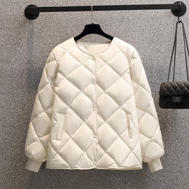 Kurze Daunen Baumwolljacke Damen Winter Leichtgewichtige Rautenform Freizeitjacke