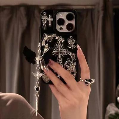 Creatieve Metalen Kruis Cupido Y2k Tide Cool Telefoonhoesje Voor iPhone 17 Air 16 15 14 13 12 11 Pro Max Esthetiek Cover Vleugels Hanger