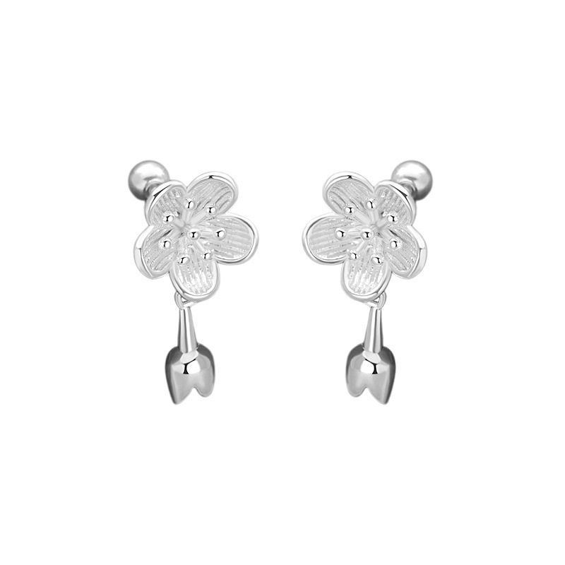 

S999 Sterling Silver Stud Earrings for Women Niche Design Camellia Exquisite and Versatile Screw Earrings Ear-Caring Accessible Luxury Ornament Silver [S999 Silver]]
