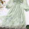 Spring Autumn  New Long Dresses Chic Sweet Temperament Women's  Net Yarn Dress