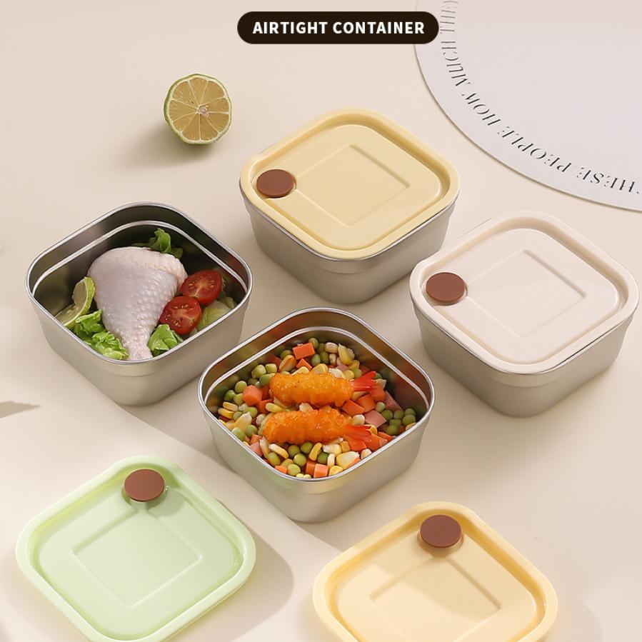 Square Lunch Box with Lid 304 Stainless Steel Sealed Bento Lunch Box Fruit Salad Food Container For Student Office Worker