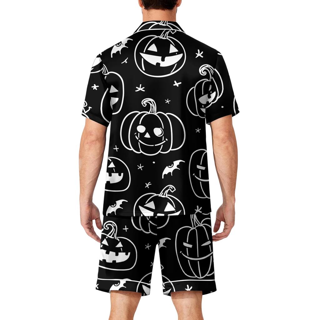 Men's Short Sleeve Pajama Set Button Down Shirt with Curved Hem and Matching Shorts Soft Casual Sleepwear Available In Sizes S To XXXXL