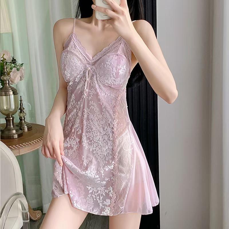 Sexy pajamas women's burnt golden velvet new suspender nightdress pure desire wind integrated chest pad beautiful back lace loungewear