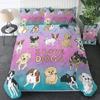 Cute Dogs Print Bedding Set Puppy Animal Duvet Cover Set Watercolor Pastel Dog Paw Comforter Cover Pug Dog Lover Bed Set