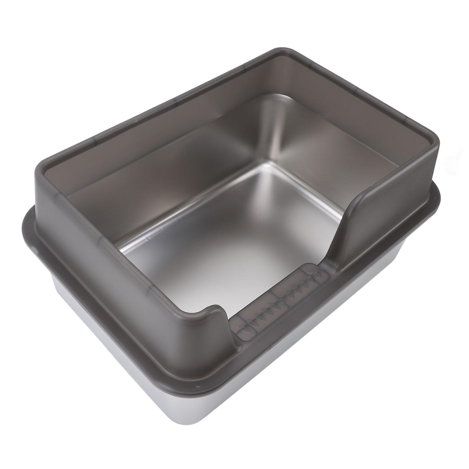 

Stainless Steel Litter Pan Splash Proof Large Open Top High Side Litter Pan with Scoop Large Black