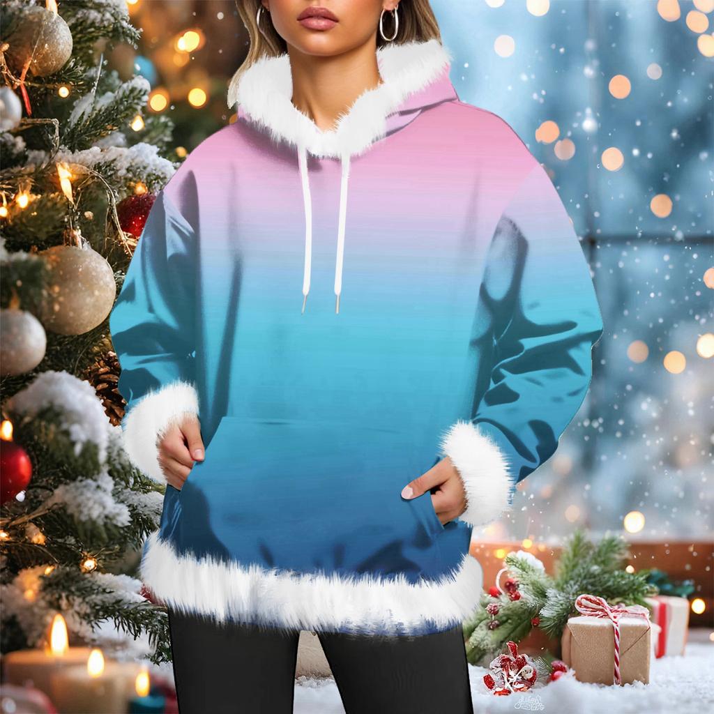 Women's casual fleece-lined hoodie with long sleeves and pockets, a sweatshirt top