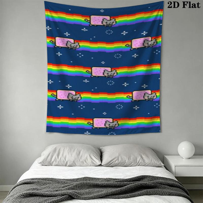 Nyan Cat Wandteppich Ästhetischer Wandbehang Gedruckter Stoffdecke Dekorative Wandteppiche für Schlafzimmer Wohnzimmer Heimdekoration