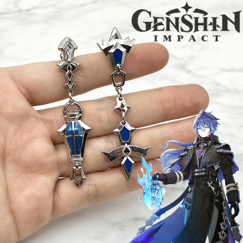 Chic Studio Women's Blue Game Genshin Impact Kyryll Chudomirovich Flins Cosplay Earring Pendant Earstud Earwear Eardrop Jewelry Accessory Ornament Prop