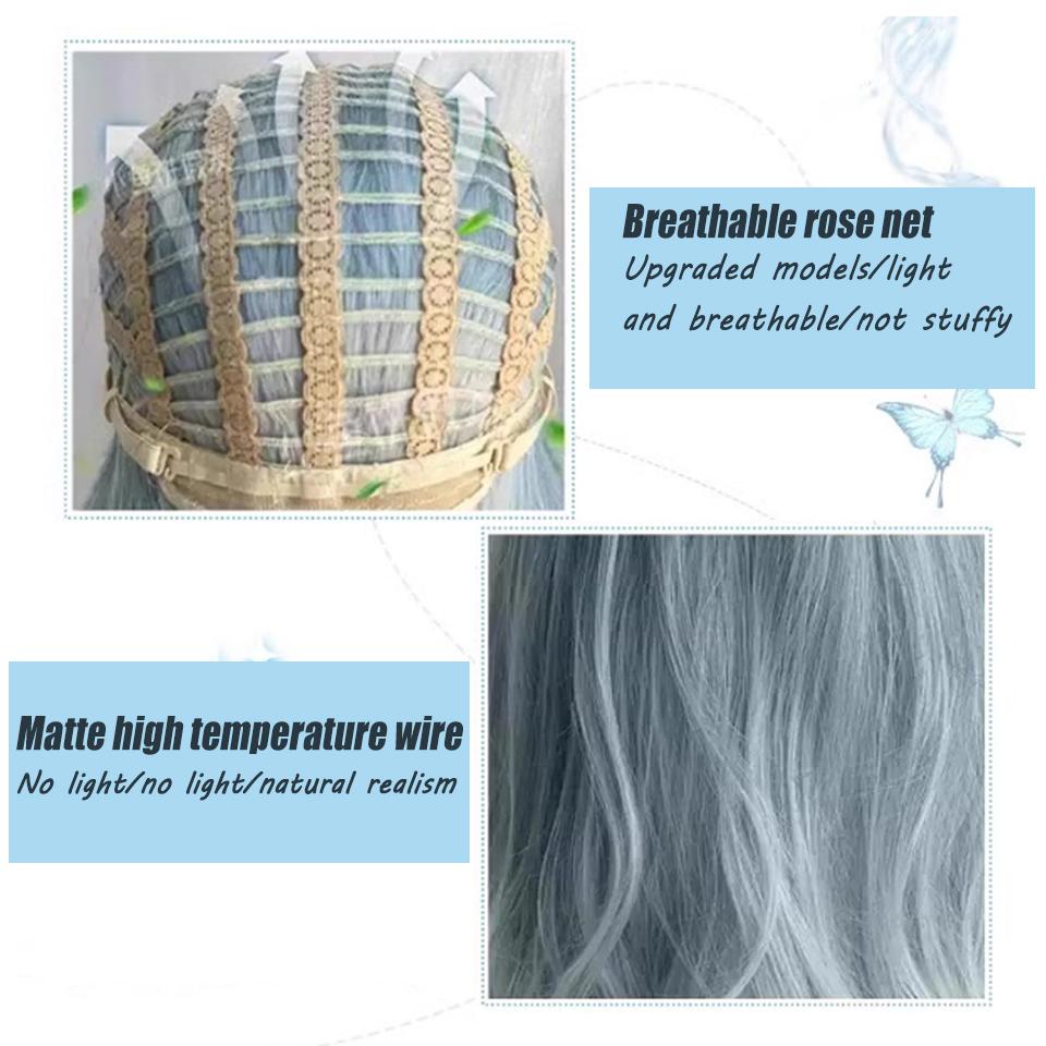 WTB Perucă sintetică feminină Glacier Blue Gradient Gri deschis Păr lung Lolita țesut manual din dantelă lână păr lung creț Cos Party Perucă