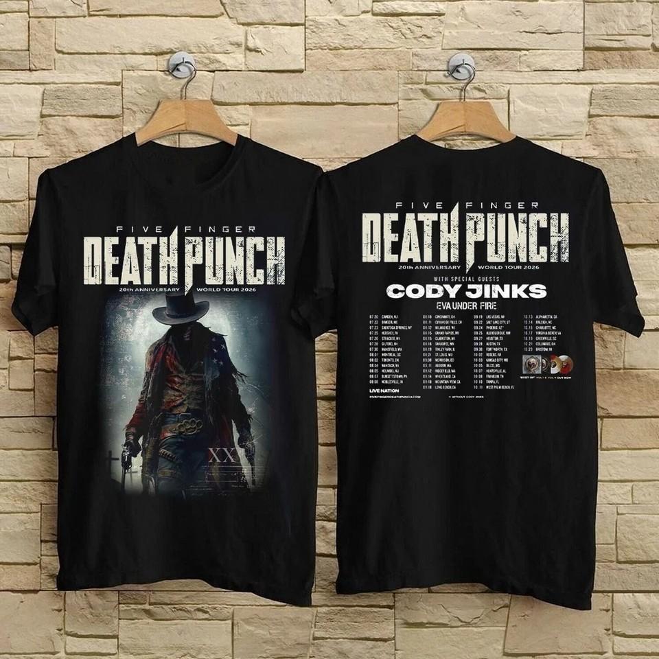 Hot Five Finger Death Punch 20th Anniversary World Tour 2026 Unisex T-Shirt XXL
