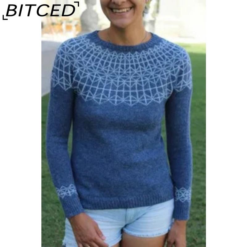 BITCED Women's Sweater - O-Neck Color-Blocked Oversized Fashion Pullover Knit