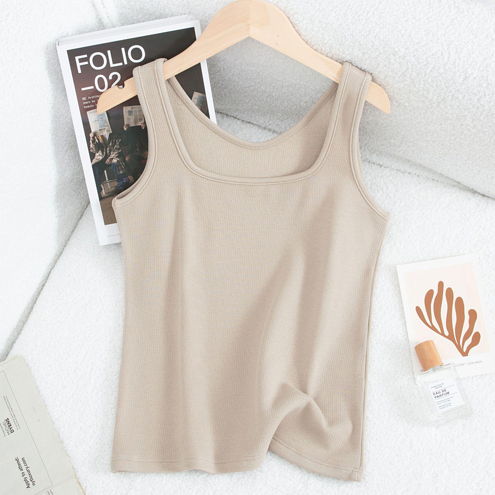 

Women s Slim Fit Brushed Square Neck Camisole - Solid Color Warm Base Layer for Autumn and Winter One Size