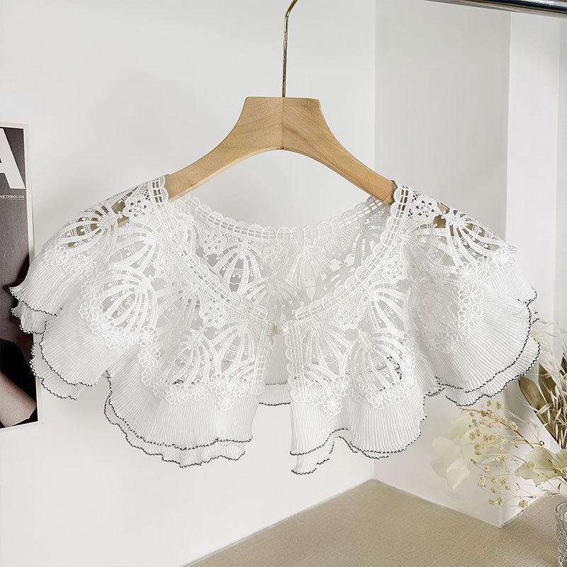 Perfect Match Pink Women Scarf Shawl Detachable Collar Tie Necklace Embroidery Lapel Fake False Collar Woman Lace Tie Neckwear Nep Kraagie